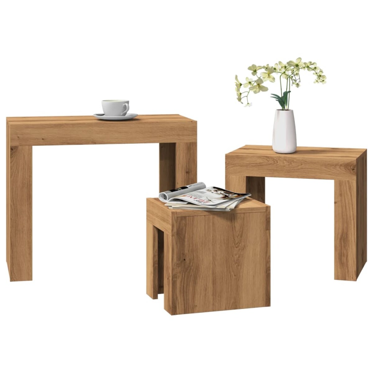 vidaXL Stoliki kawowe, wsuwane jeden po drugi, 3 szt., dąb artisan