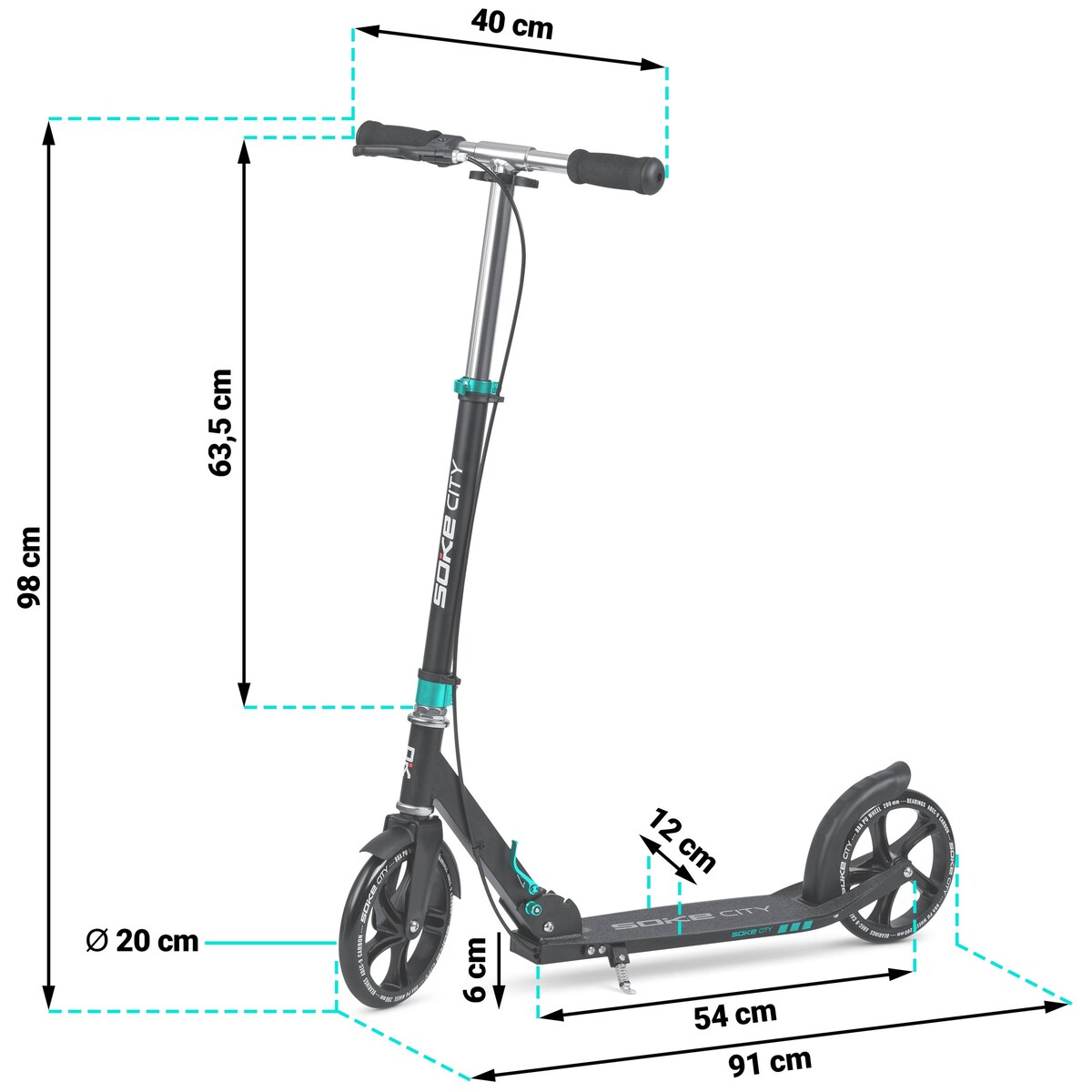 Hulajnoga miejska składana Soke City czarno-turkusowa