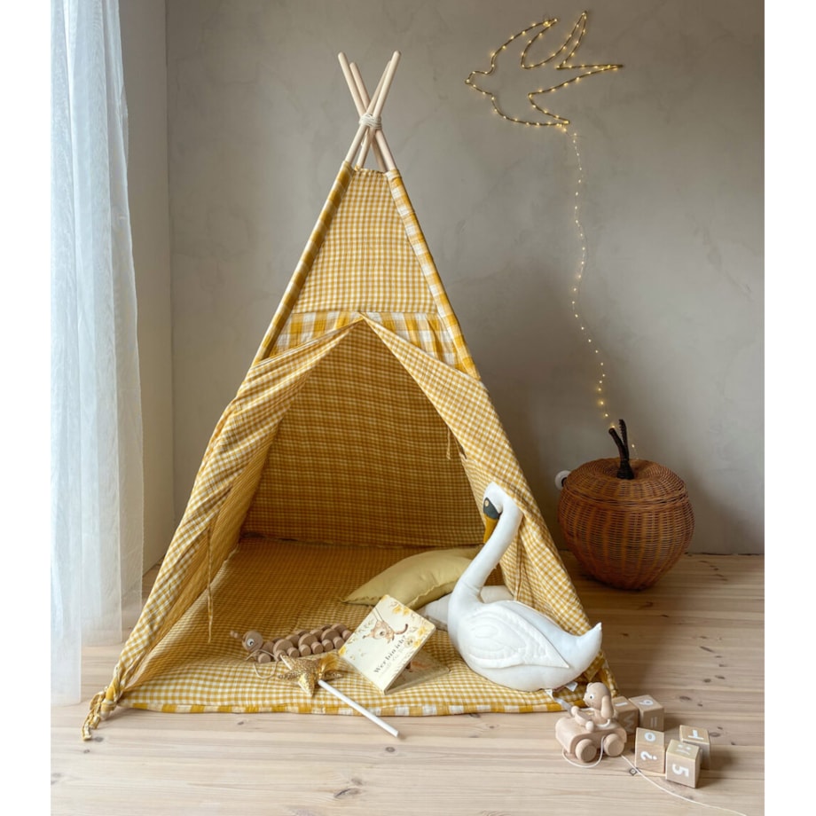 Orcha – tipi, namiot dla dzieci z matą podłogową z dwustronnego muślinu