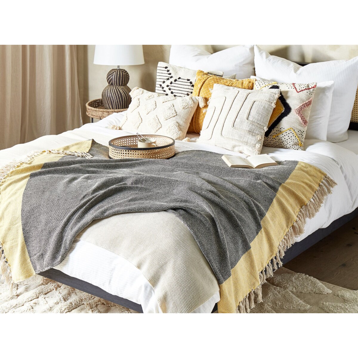 Bawełniany koc 125 x 150 cm szaro-żółty LAPU