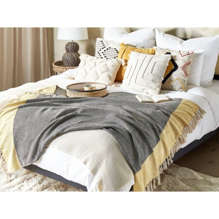 Bawełniany koc 125 x 150 cm szaro-żółty LAPU