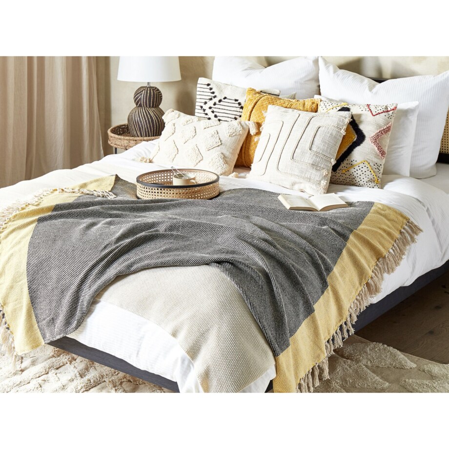 Bawełniany koc 125 x 150 cm szaro-żółty LAPU