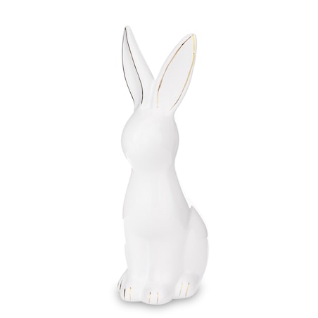 Dekoracja - siedzący biały królik 16x5,5x8 cm z pozłacanymi uszkami -2