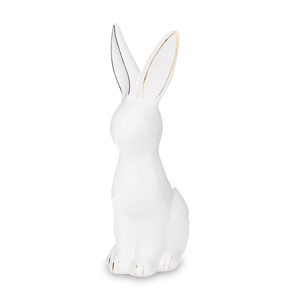 Dekoracja - siedzący biały królik 16x5,5x8 cm z pozłacanymi uszkami -2