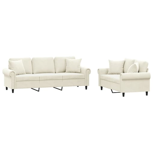 vidaXL 2-cz. komplet wypoczynkowy z poduszkami, kremowy, aksamit