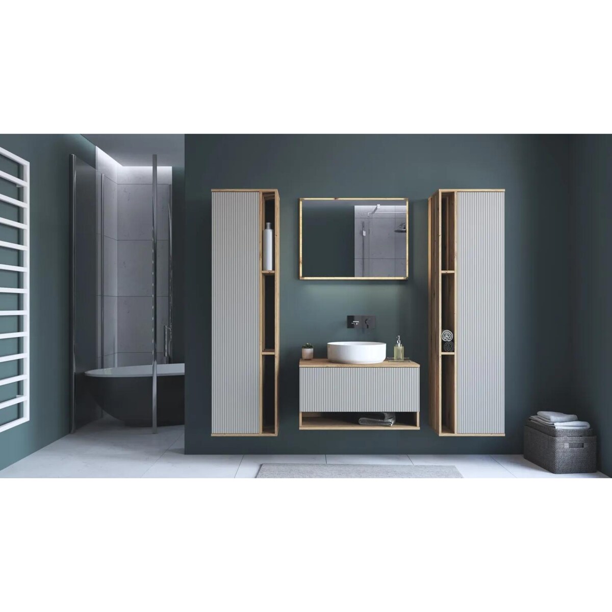 Lustro łazienkowe AVIOLA 80cm dąb artisan z oświetleniem LED