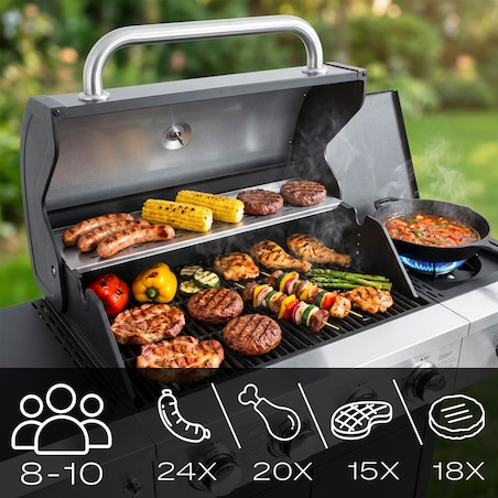 Grill gazowy ogrodowy żeliwny ruszt z pokrywą 4+1 palniki Berdsen