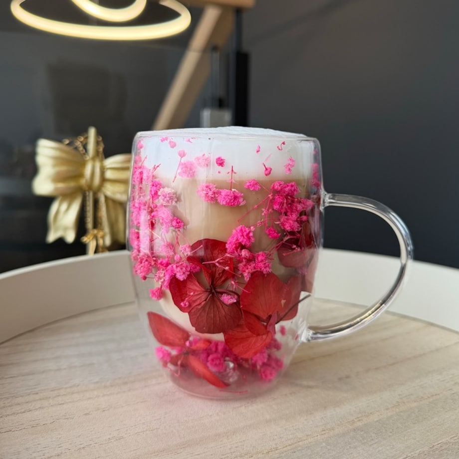 Szklanka termiczna z kwiatami w środku, gipsówka róż 300 ml 1szt SZK204