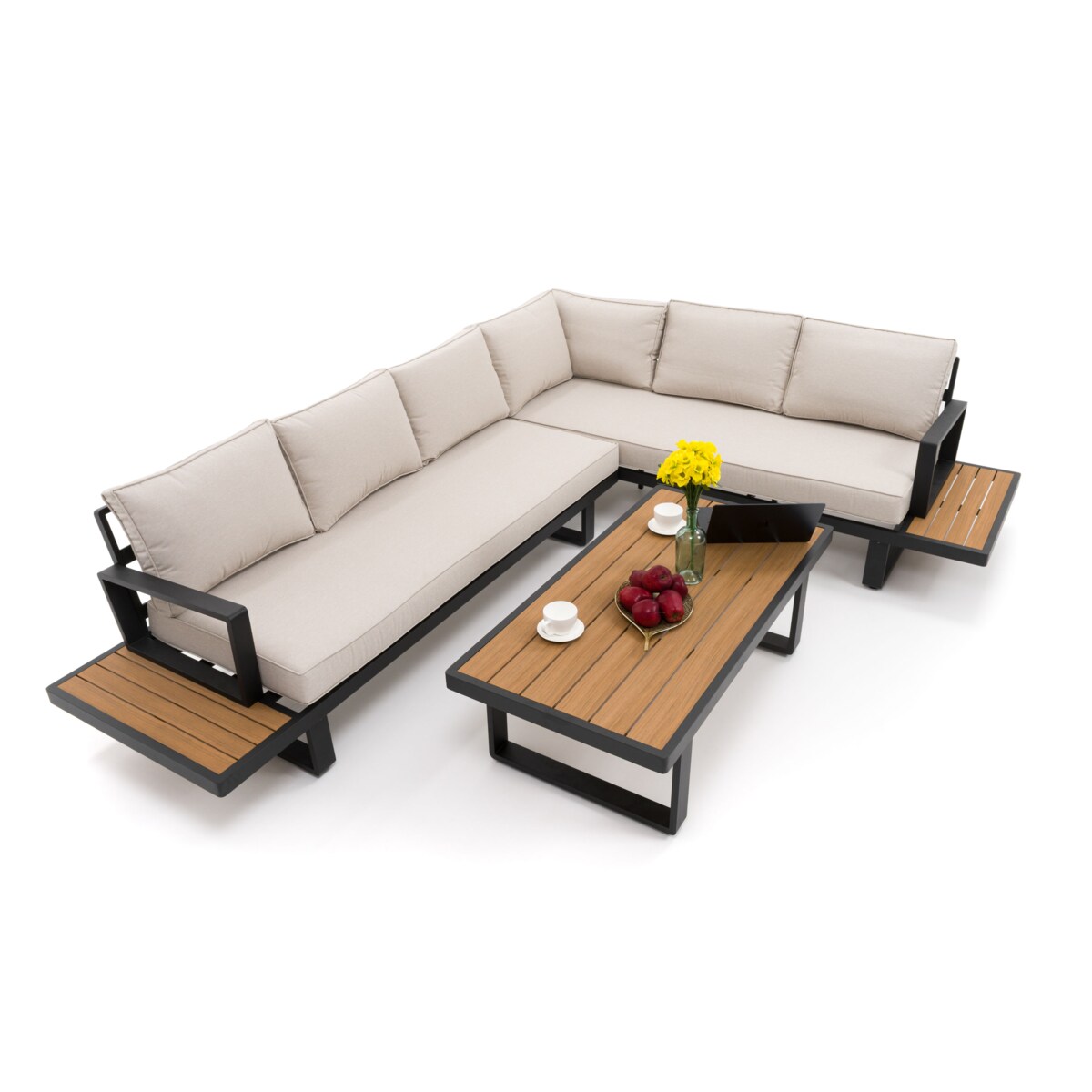 Meble ogrodowe duży narożnik nowoczesny aluminium ATOL grafitowo-beżowy