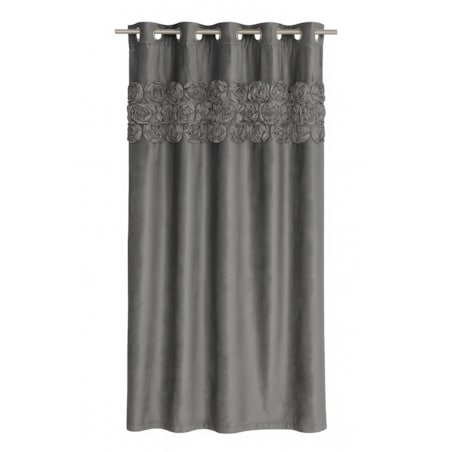 Zasłona welurowa "royal roses" z wyszywanymi różami 140x250 cm przelotka | stalowy