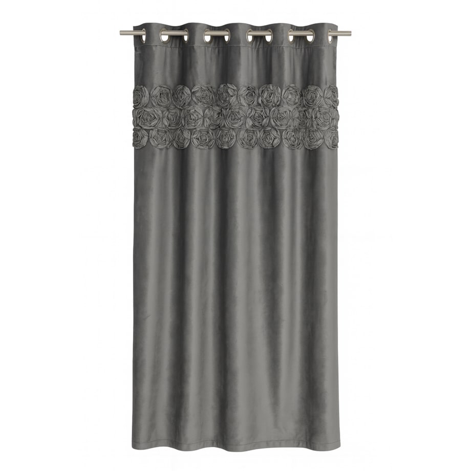 Zasłona welurowa "royal roses" z wyszywanymi różami 140x250 cm przelotka | stalowy
