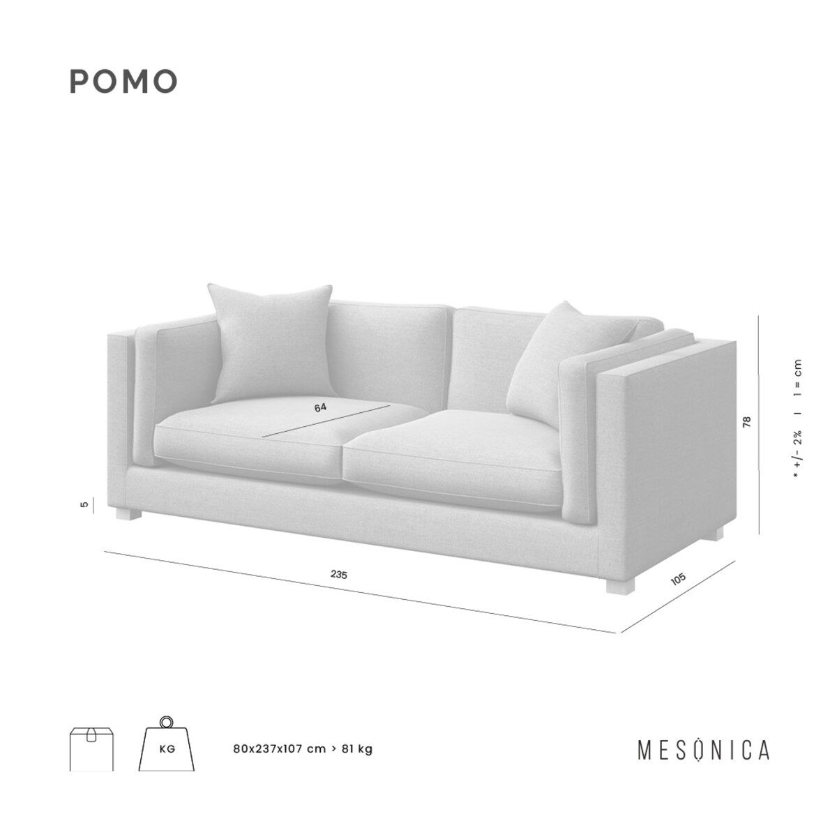 Pomo sofa 3 osobowa Szara