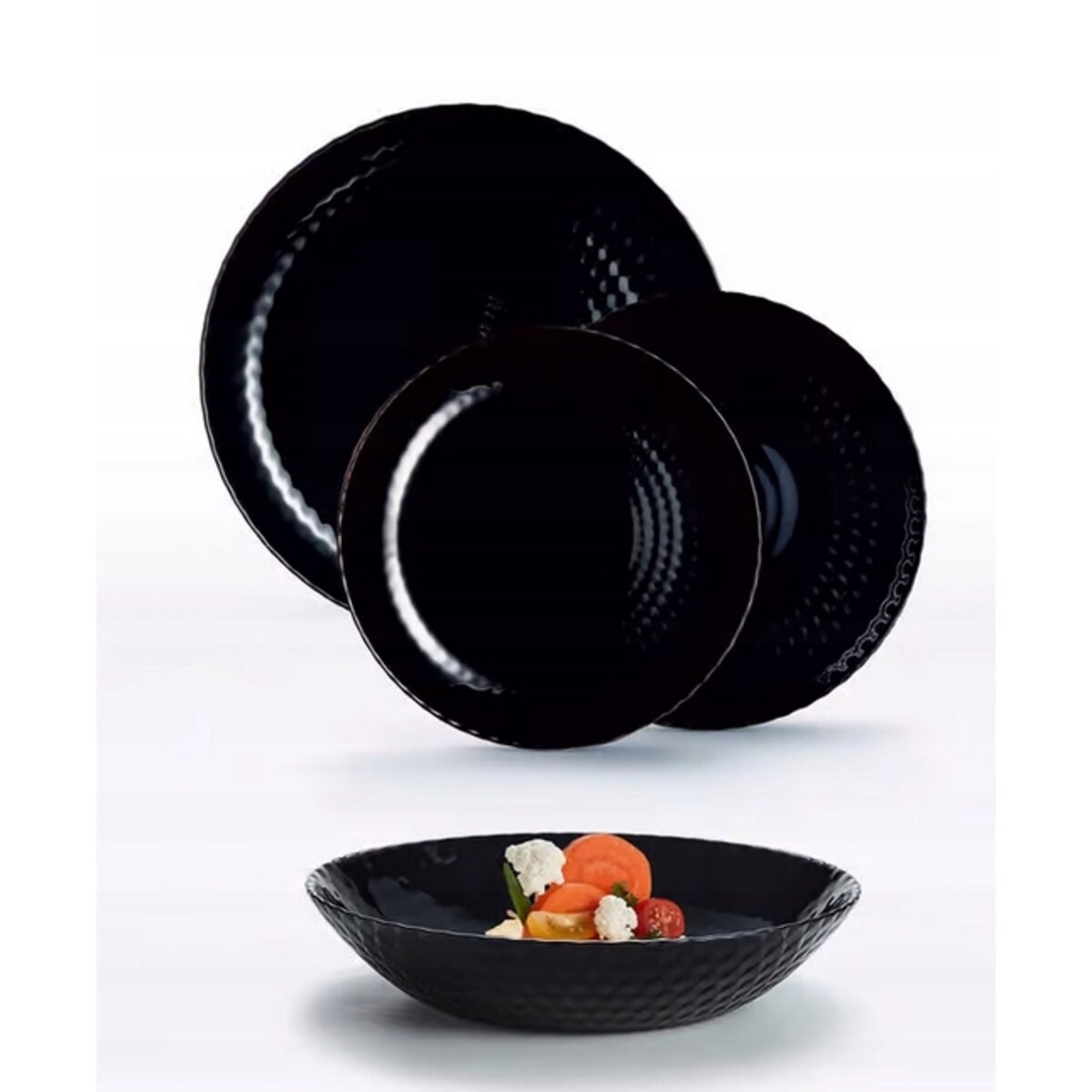 KOMPLET OBIADOWY 18 ele CZARNY PAMPILLE LUMINARC okrągłe talerze zastawa