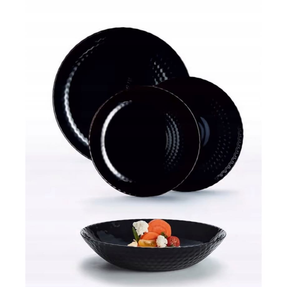KOMPLET OBIADOWY 18 ele CZARNY PAMPILLE LUMINARC okrągłe talerze zastawa