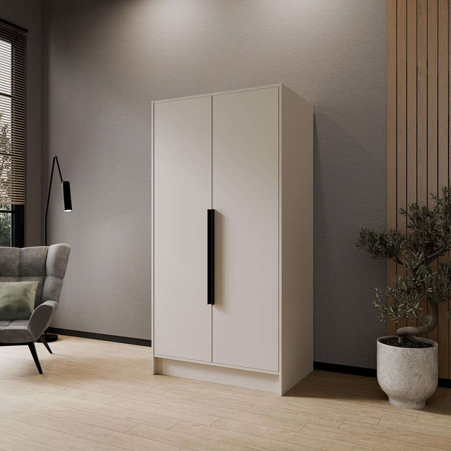 Szafa 100 gładka ORTO bez lustra z czarnymi uchwytami, kaszmirowa