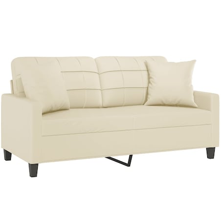 vidaXL 2-osobowa sofa z poduszkami, kremowa, 140 cm, sztuczna skóra