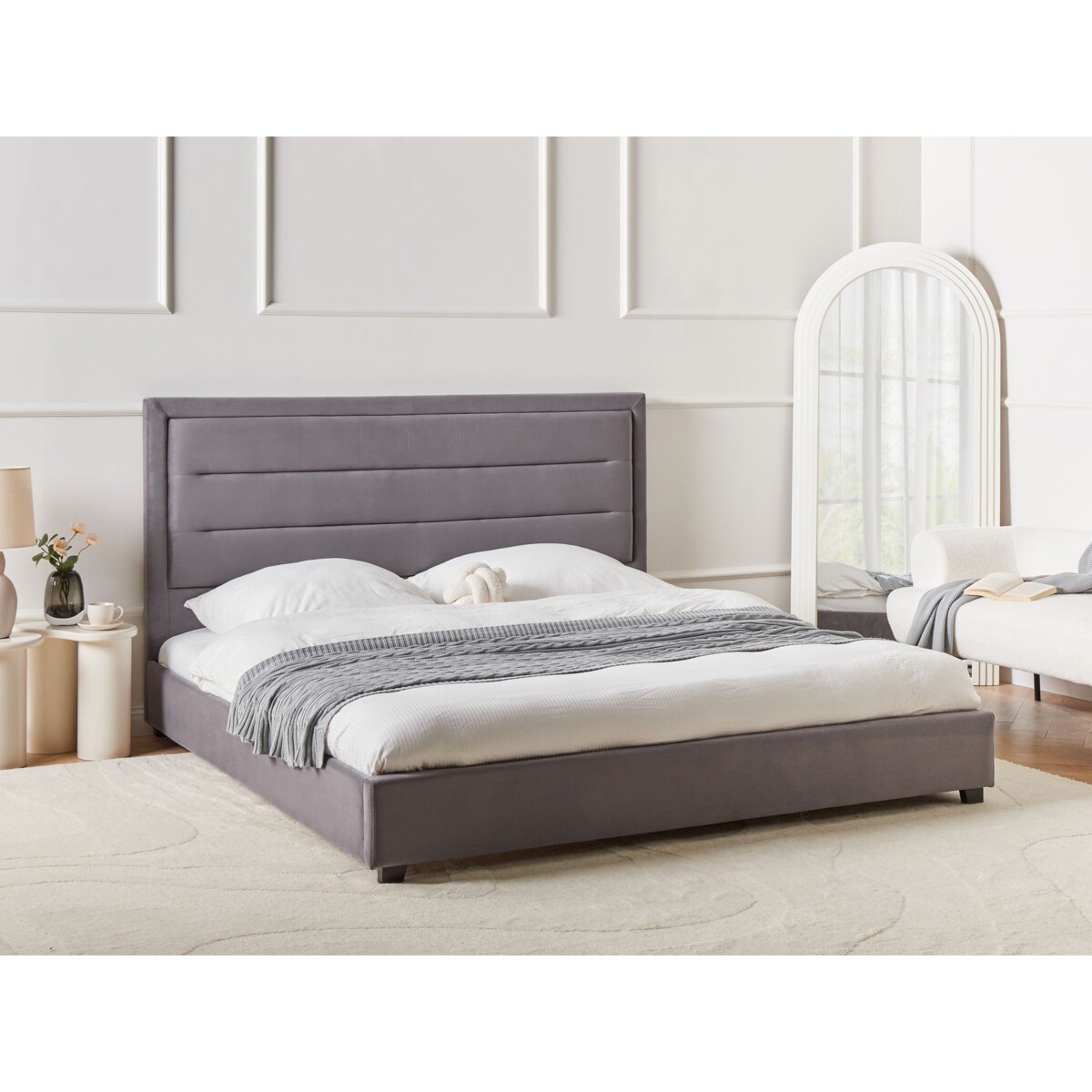 Łóżko Welur ROUEN 180 x 200 cm Ciemnoszary