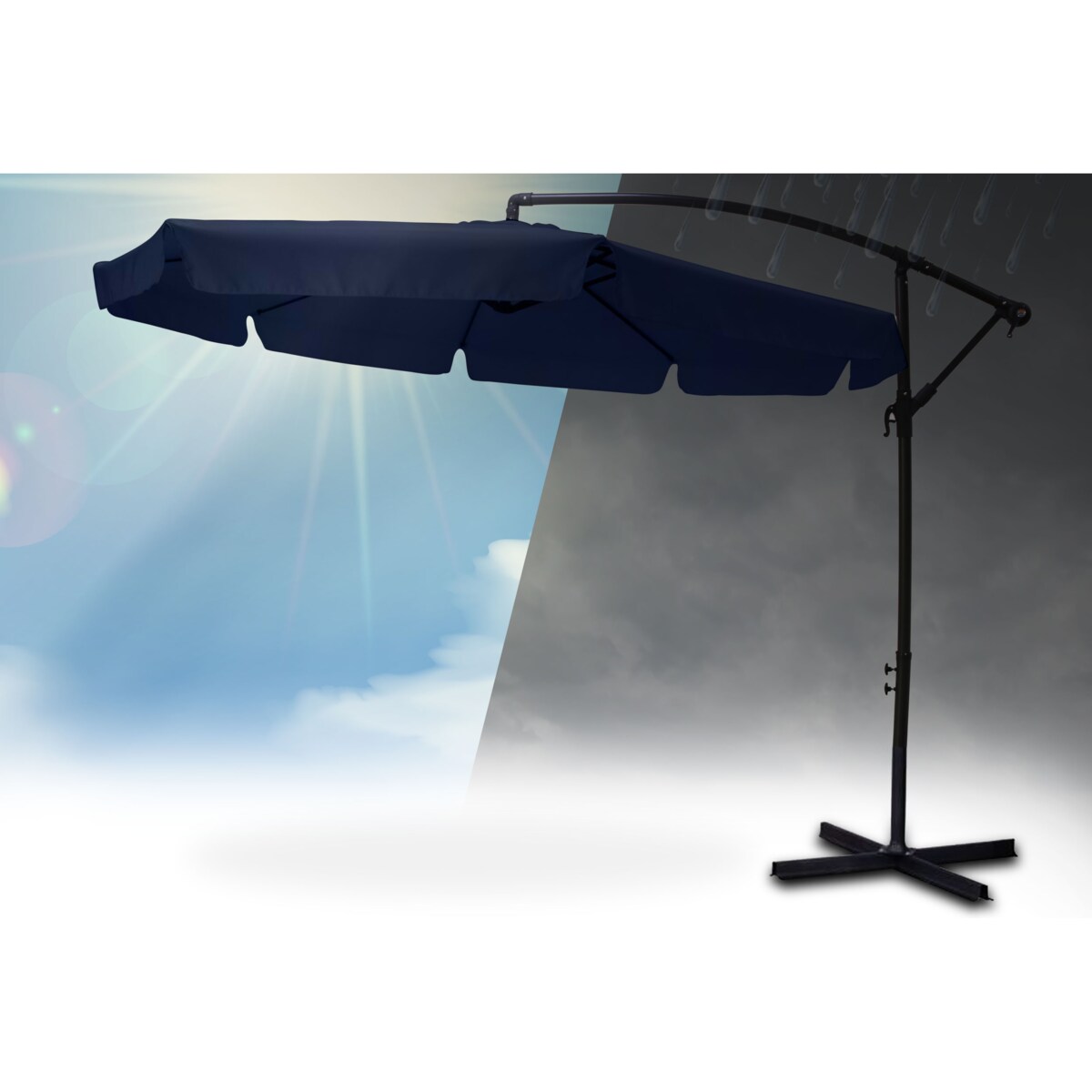 Parasol ogrodowy składany z wysięgnikiem 6 segmentów ø350cm granatowy Plonos