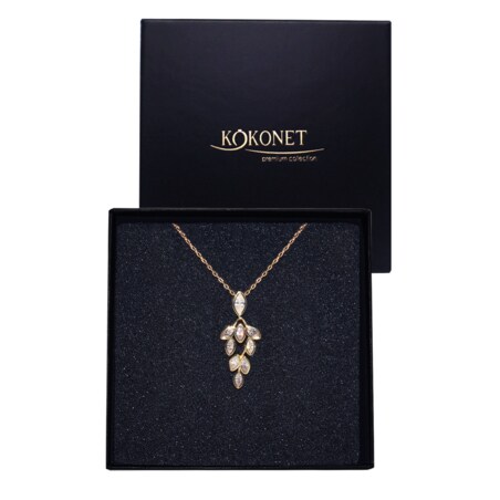 Delikatny naszyjnik pozłacany ślubny z kryształkami listki cyrkonie boho