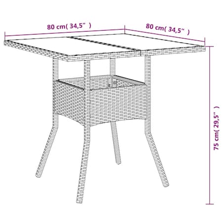 vidaXL Stół ogrodowy ze szklanym blatem, szary, 80x80x75cm, polirattan