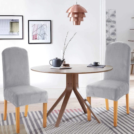 Pokrowiec Na Krzesło Zaokrąglone Oparcie Jasny Szary Elastyczny