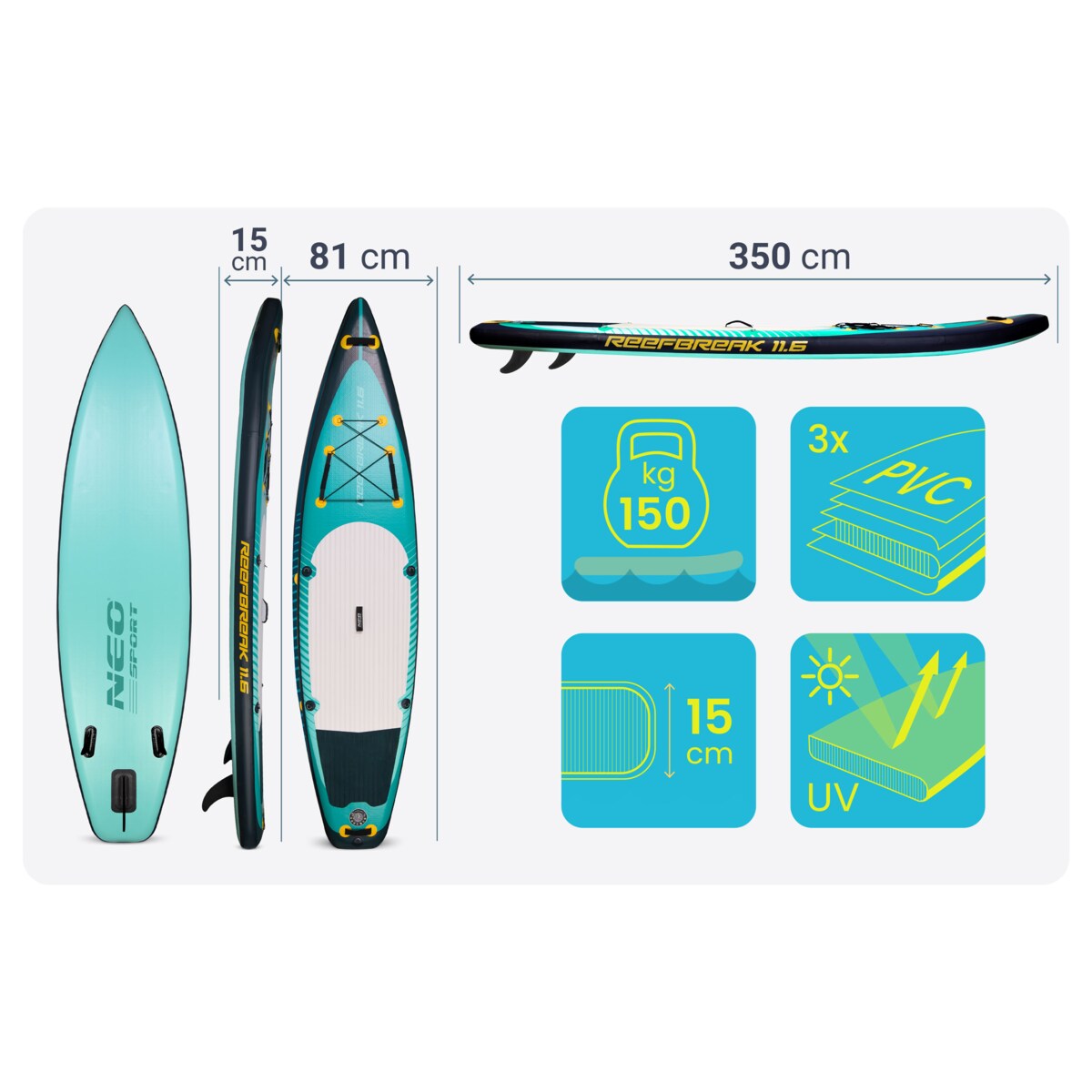 Deska SUP do pływania pompowana Paddle Reefbreak 350cm Neo-Sport