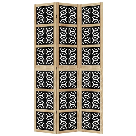 vidaXL Parawan pokojowy, 3-panelowy, brązowo-czarny, lita paulownia
