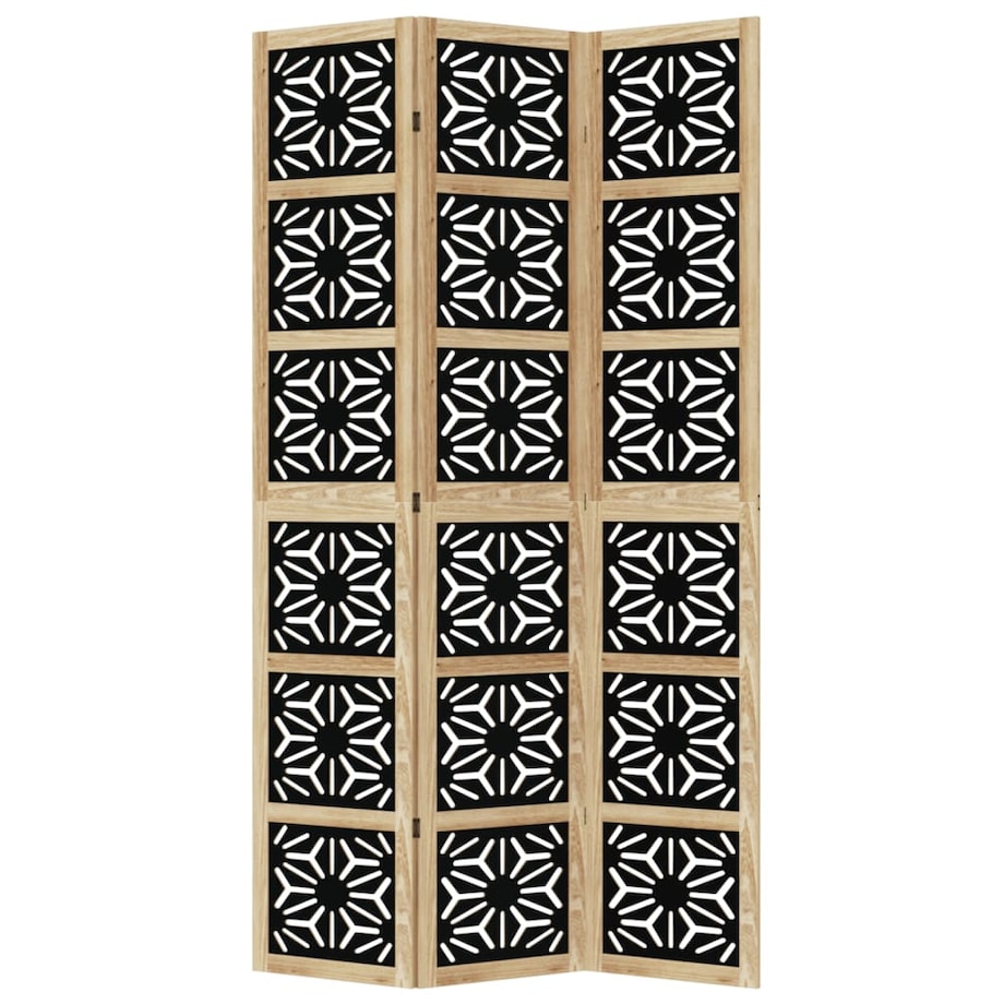 vidaXL Parawan pokojowy, 3-panelowy, brązowo-czarny, lita paulownia