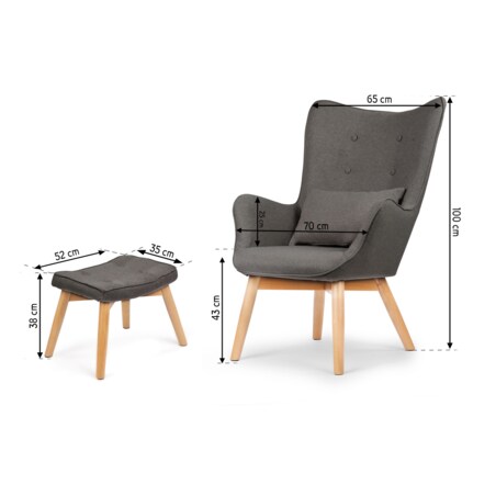 Fotel USZAK z podnóżkiem i poduszką Sofotel szary