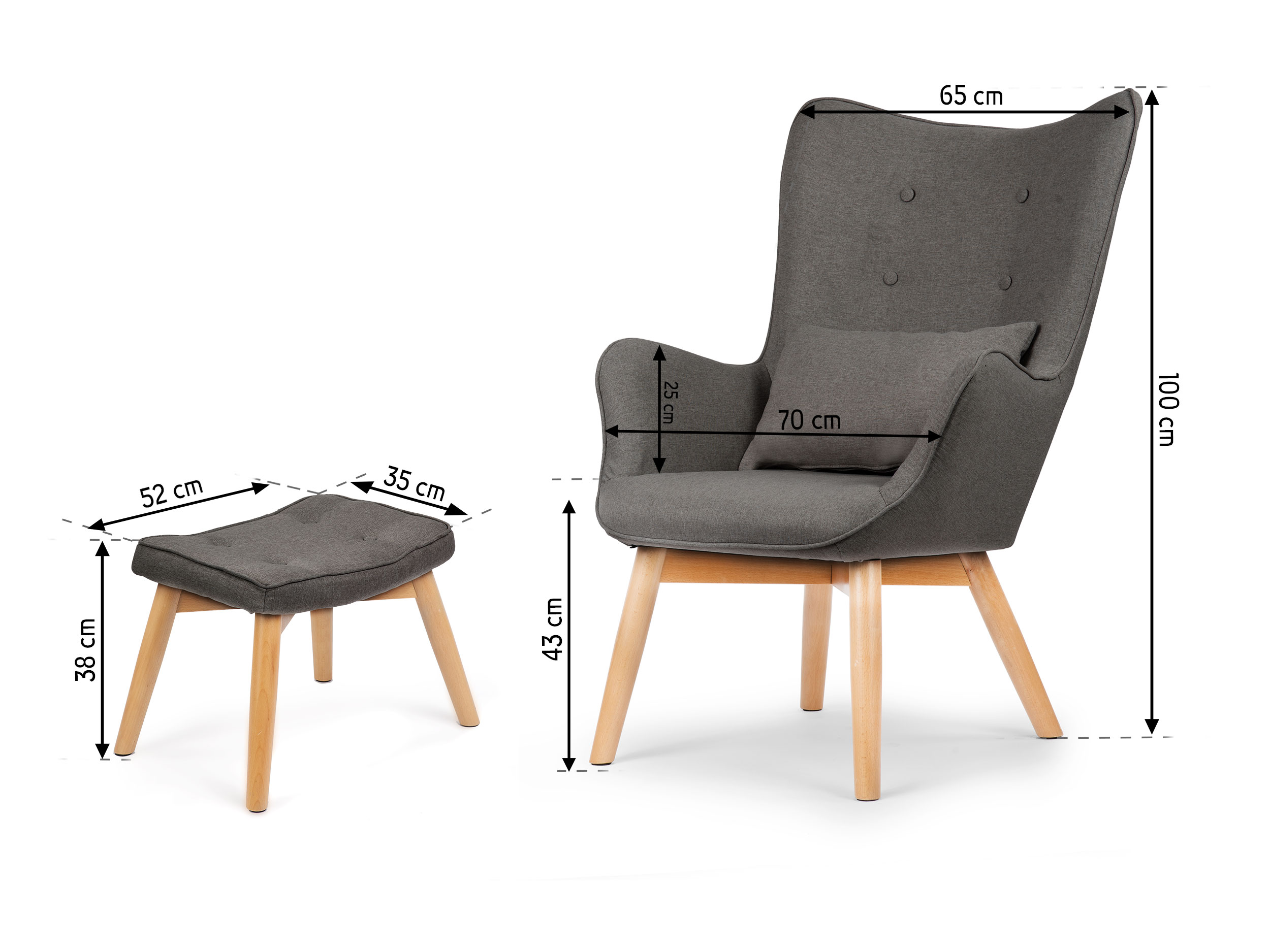 Fotel USZAK z podnóżkiem i poduszką Sofotel szary