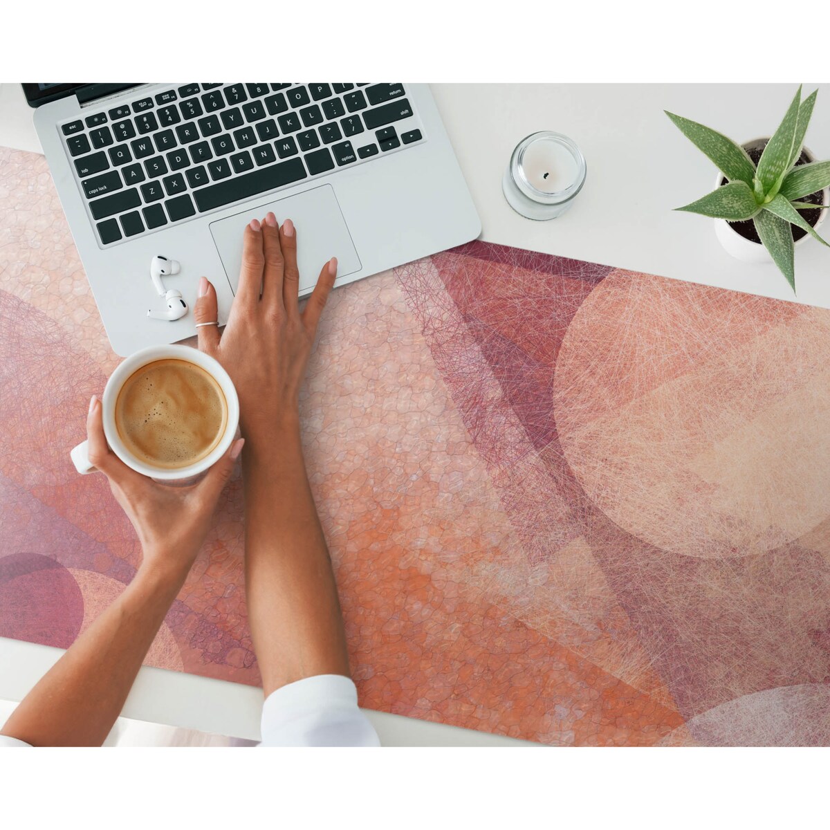 Pomarańczowa mata na biurko Abstrakcyjne koła, 120x60 cm