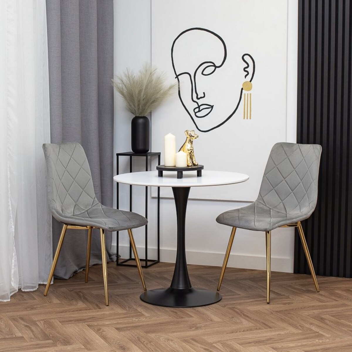 Krzesło tapicerowane szare welurowe pikowane nowoczesne złote nogi