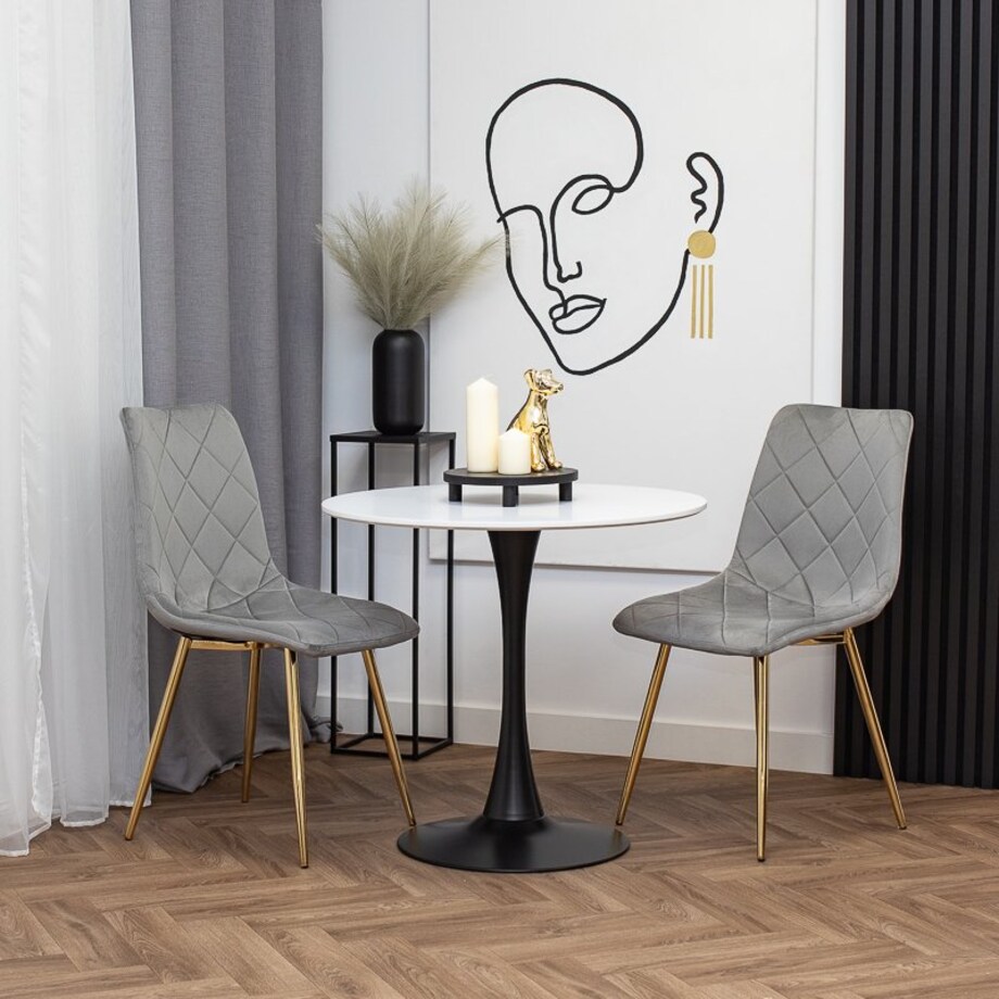 Krzesło tapicerowane szare welurowe pikowane nowoczesne złote nogi