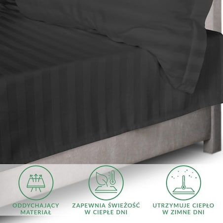 Prześcieradło bambusowe satyna bawełniana 220x260 Bamboo paski, czarne