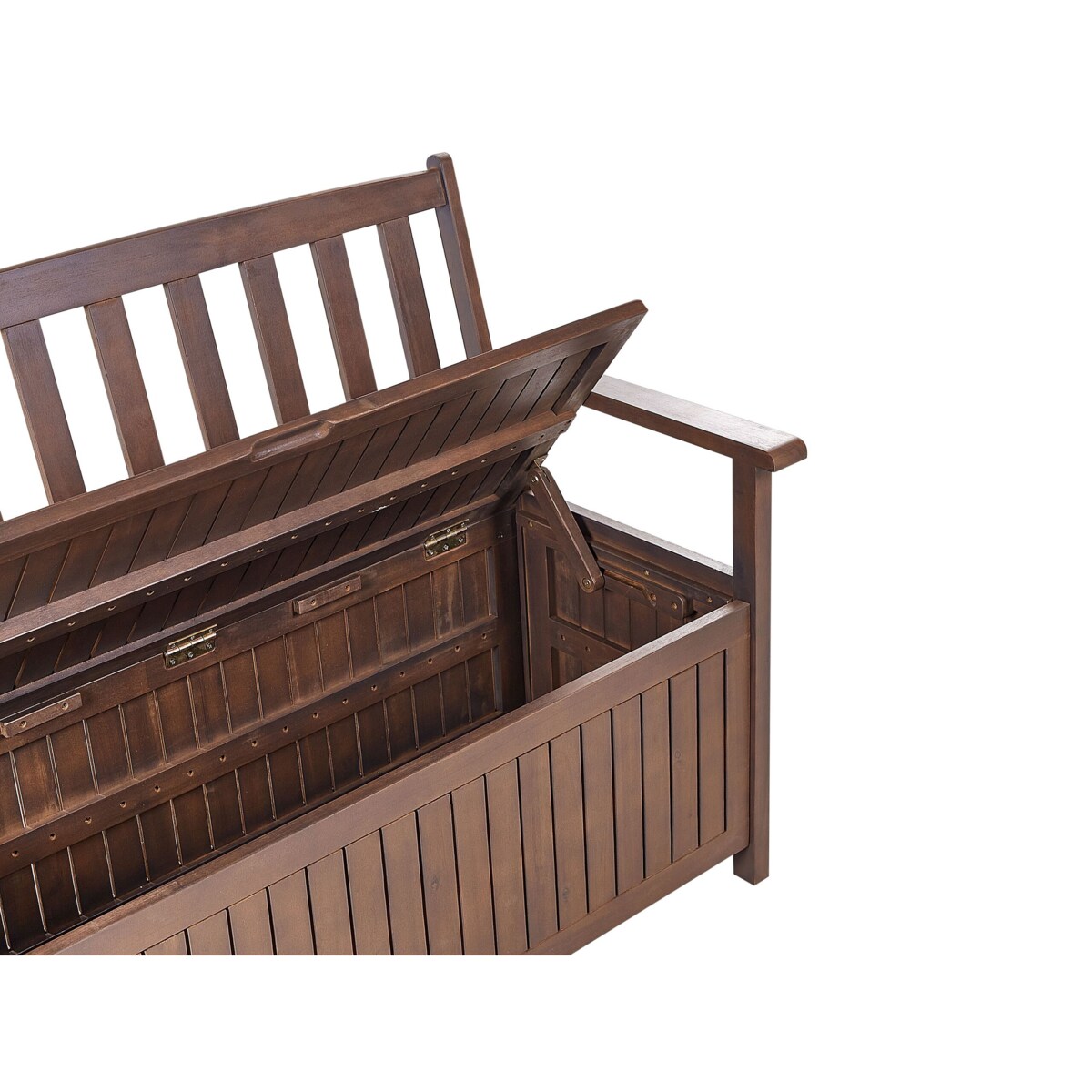 Ławka ogrodowa ze schowkiem 120 cm drewniana ciemna z poduszką białą SOVANA