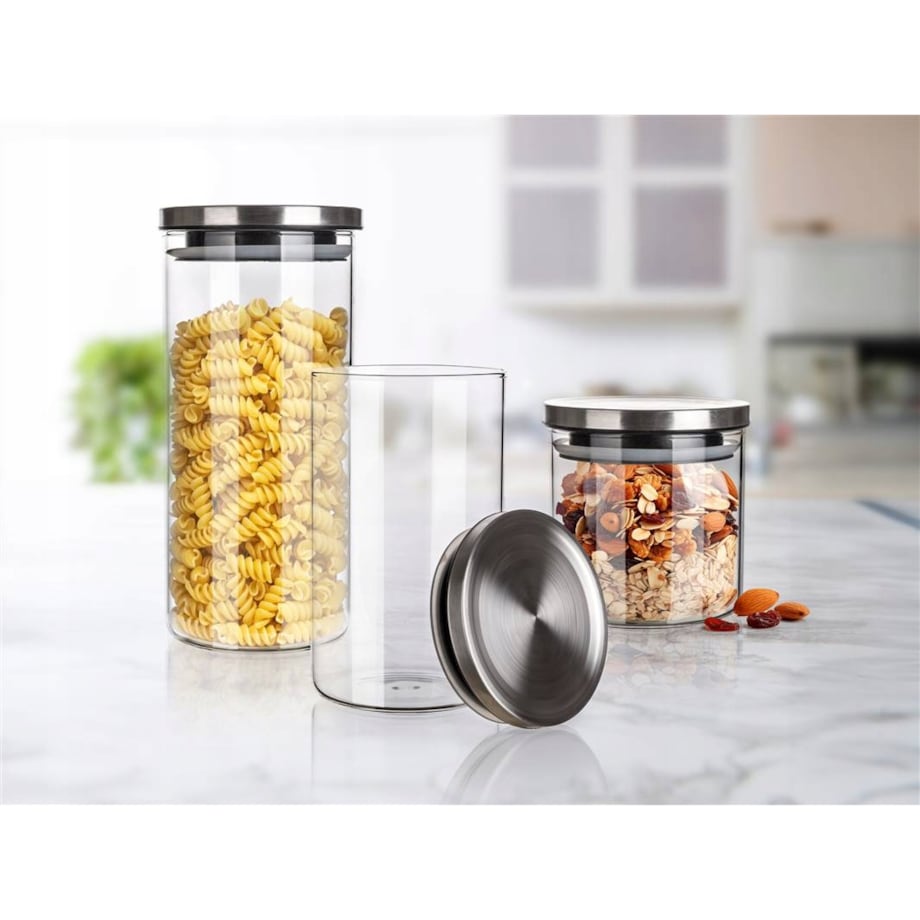 SZKLANE POJEMNIKI W PUDEŁKU na prezent kuchenne 650/1100/1450ml z pokrywką