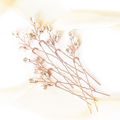 Zestaw 6 wsuwek z cyrkoniami i perełkami rose gold