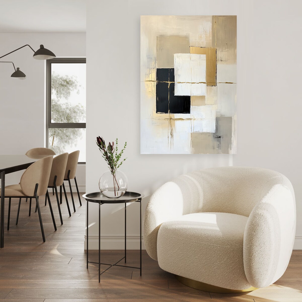 Feeby Obraz do salonu, Abstrakcja Kształty Geometria Beżowy 80x120