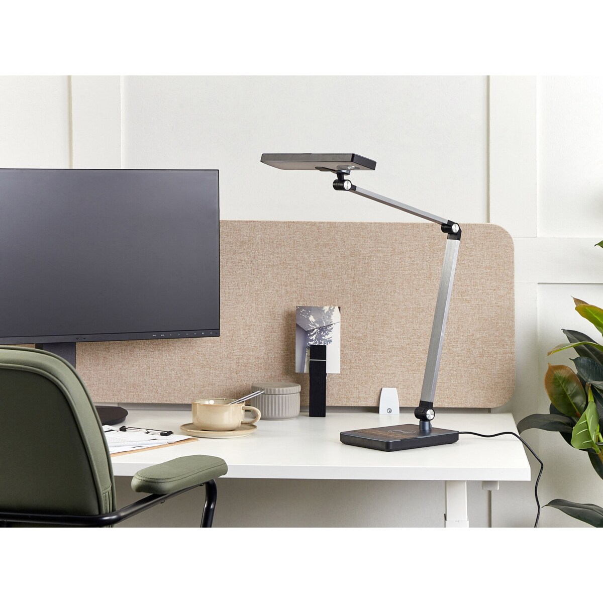 Lampa biurkowa LED metalowa z ładowarką indukcyjną czarna LACERTA