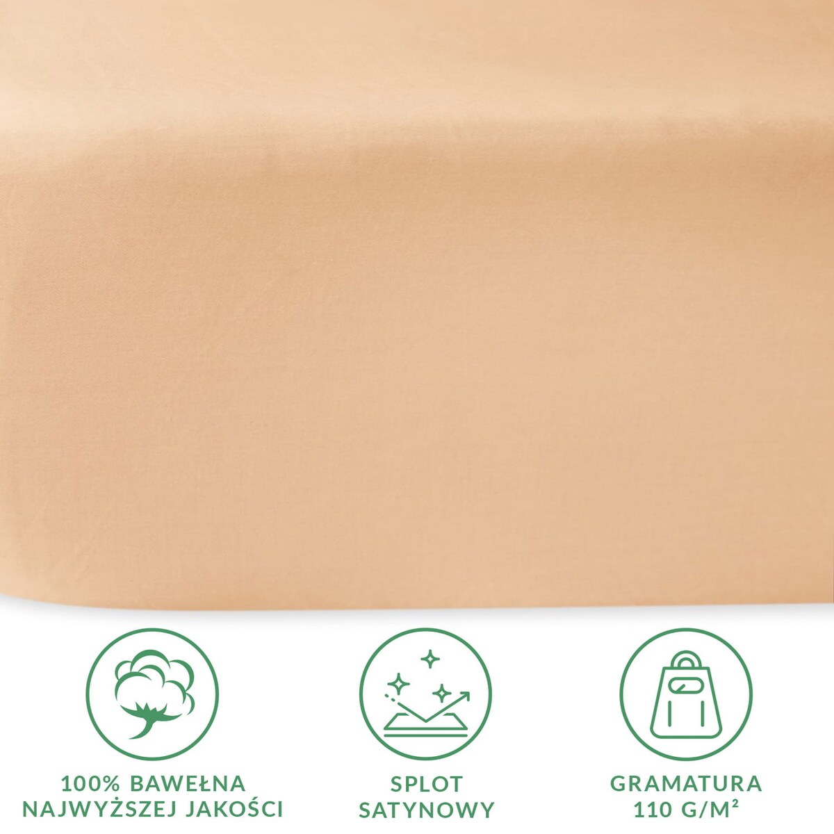 Prześcieradło satynowe bez gumki 160x220 kolor Jasny beż