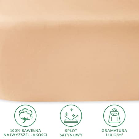Prześcieradło satynowe bez gumki 160x220 kolor Jasny beż