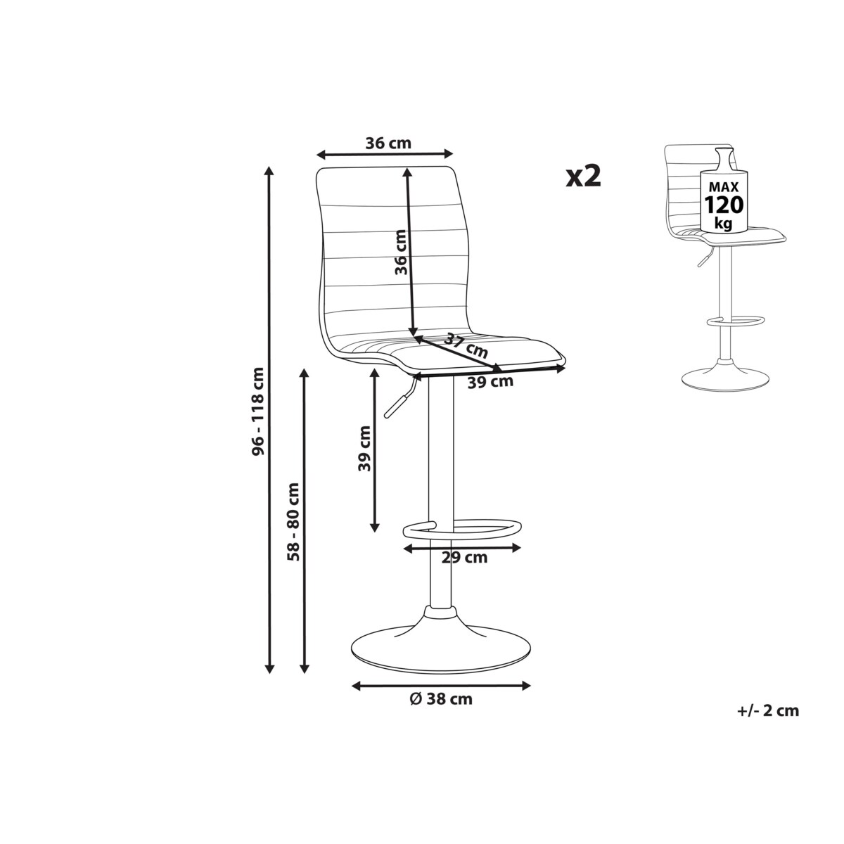 Zestaw 2 hokerów barowych regulowanych ekoskóra brązowy LUCERNE II