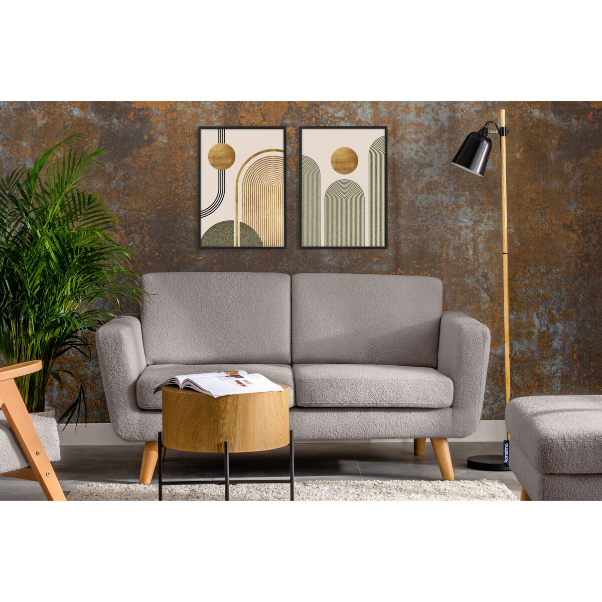 KONSIMO TAGIO Skandynawska 2-osobowa sofa z jasnoszarej tkaniny z owczej wełny