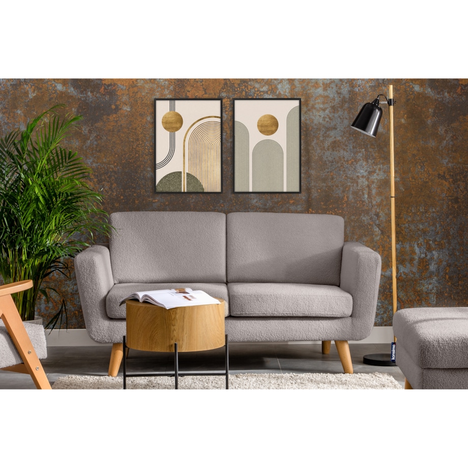 KONSIMO TAGIO Skandynawska 2-osobowa sofa z jasnoszarej tkaniny z owczej wełny