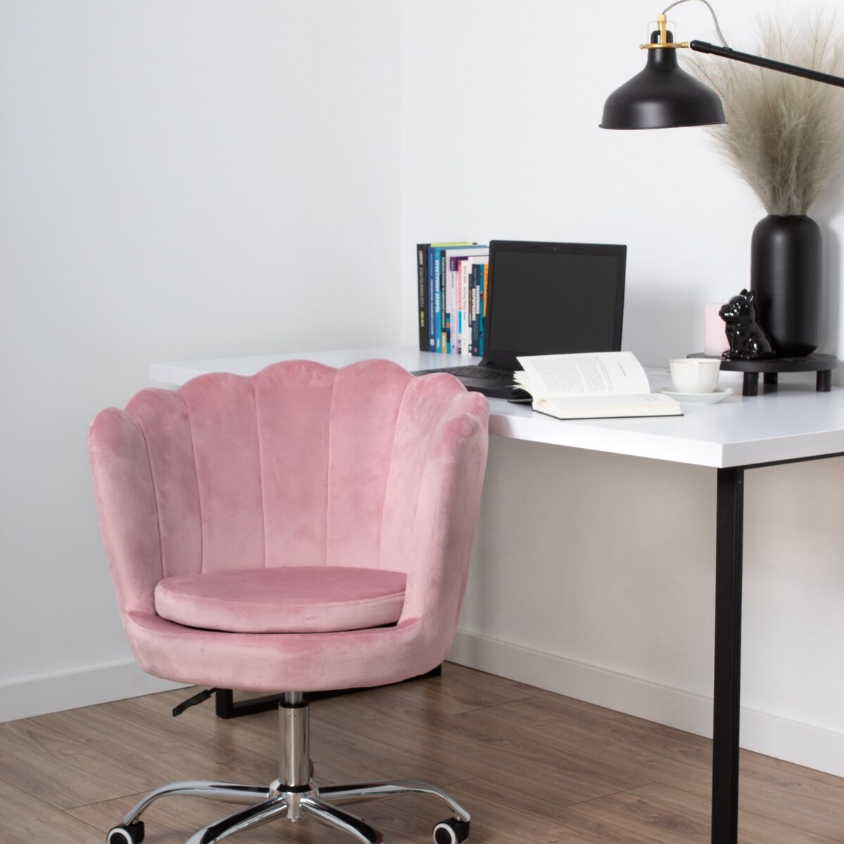 Fotel biurowy krzesło obrotowe welurowe regulowane muszelka