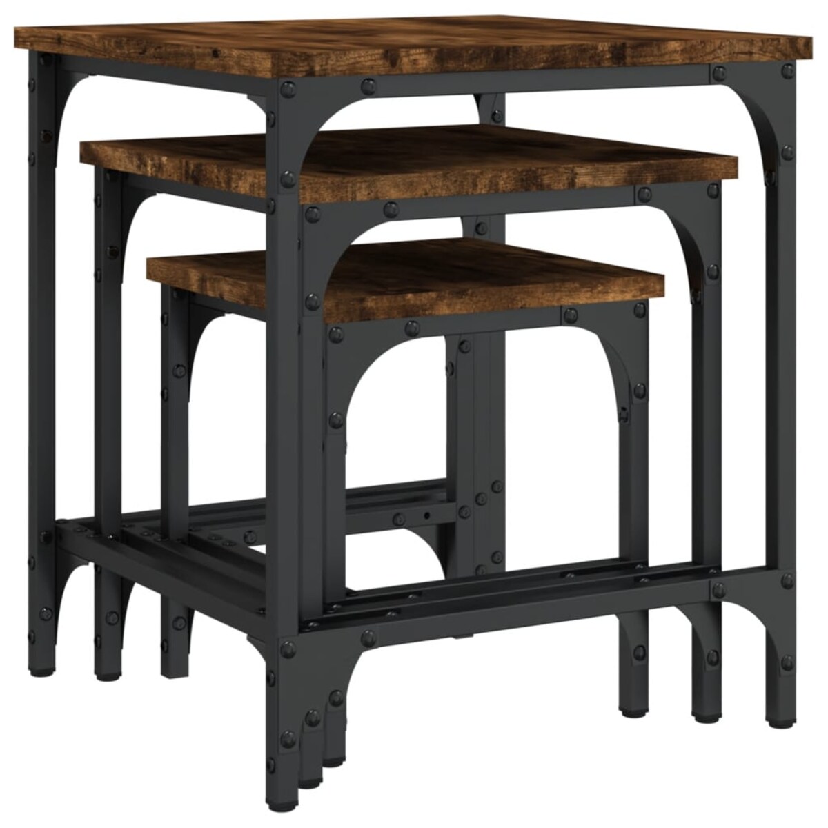 vidaXL Stoliki kawowe, wsuwane jeden pod drugi, 3 szt, przydymiony dąb