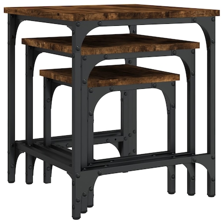 vidaXL Stoliki kawowe, wsuwane jeden pod drugi, 3 szt, przydymiony dąb