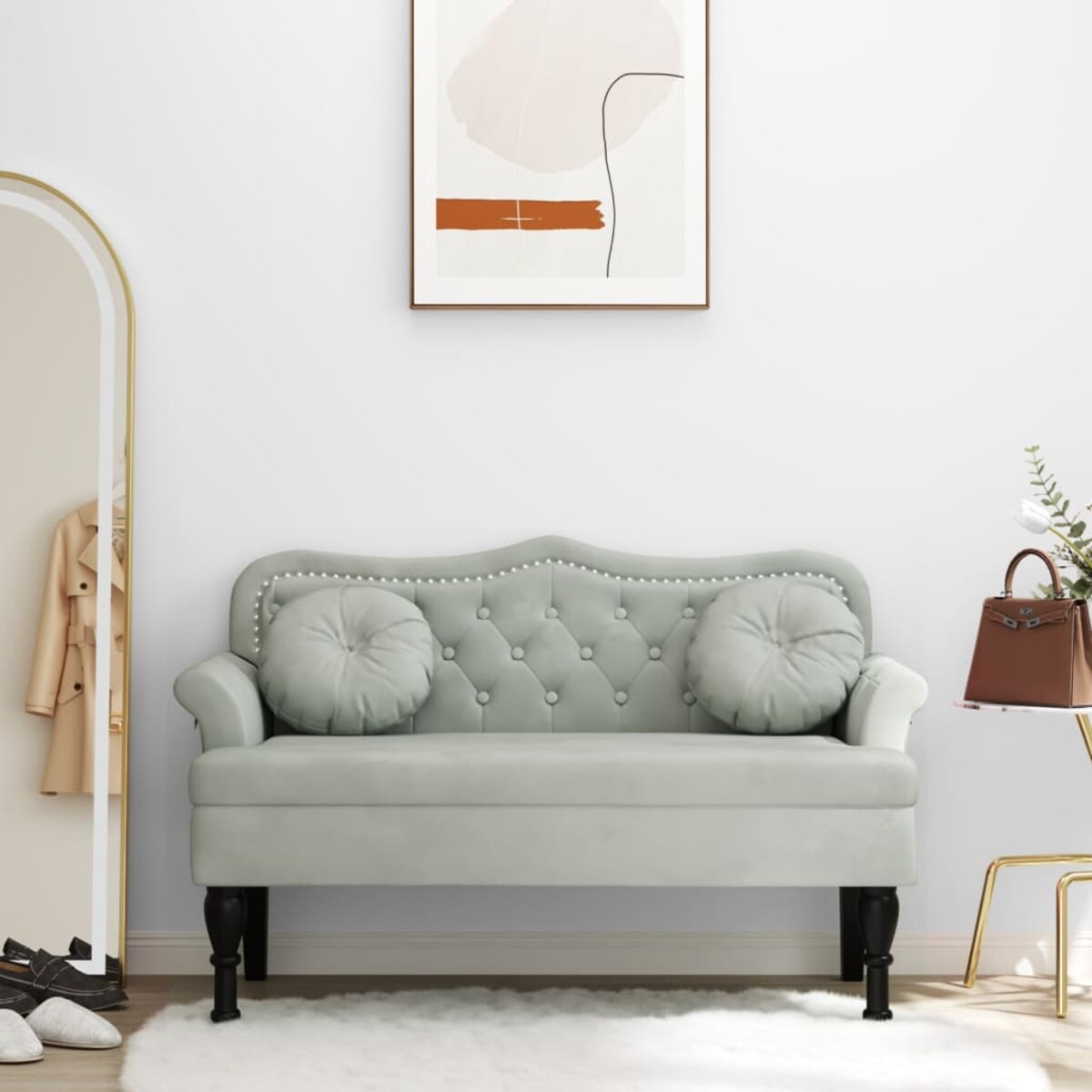 vidaXL Ławka z poduszkami Jasnoszara 120,5x65x75 cm Aksamitna