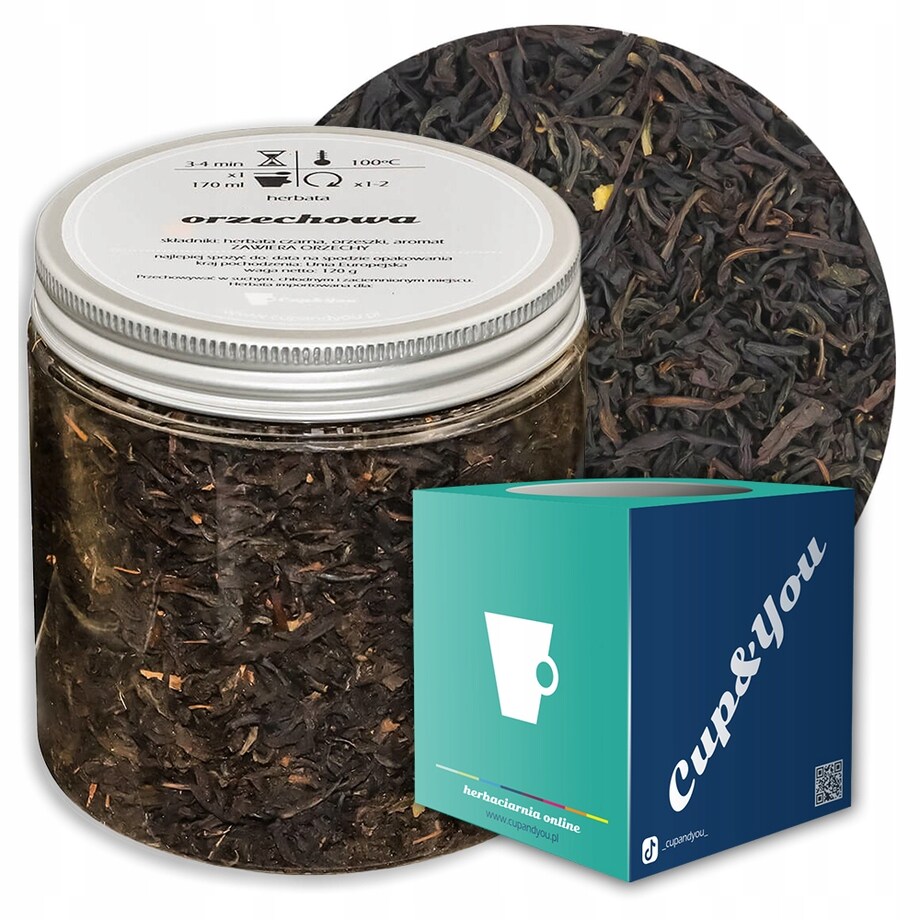 Herbata czarna ORZECHOWA o smaku kruchych kremowych orzeszków PREMIUM - herbata liściasta sypana mieszanka napar susz - gotowa na prezent upominek