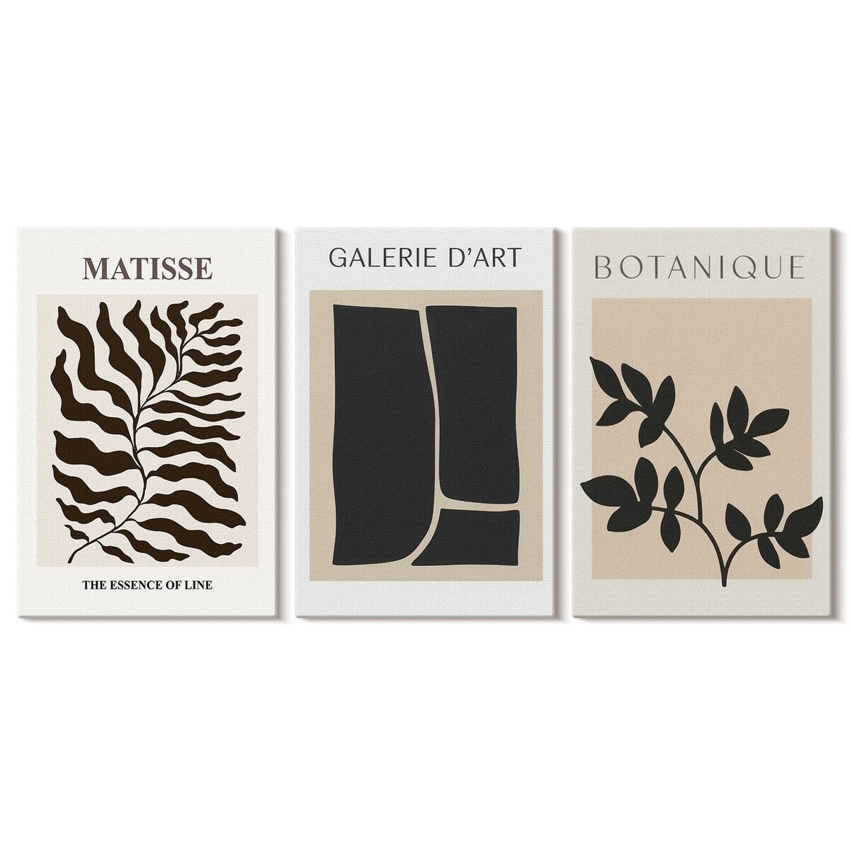 Zestaw 3 małych obrazów na płótnie - Minimalistyczne postery roślinne - beżowy
